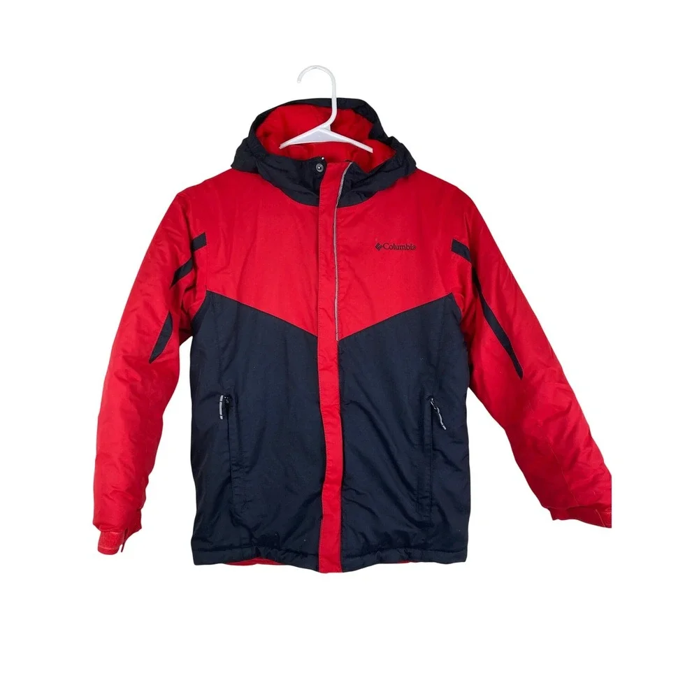 Columbia Winter Jacket Boys M Red Black Omni-Tech Hooded Ski Snow School